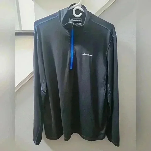 Eddie Bauer Base Layer Freedry Stretch 1/2 Zip Large Black/Blue Outdoors Comfort - Picture 1 of 4